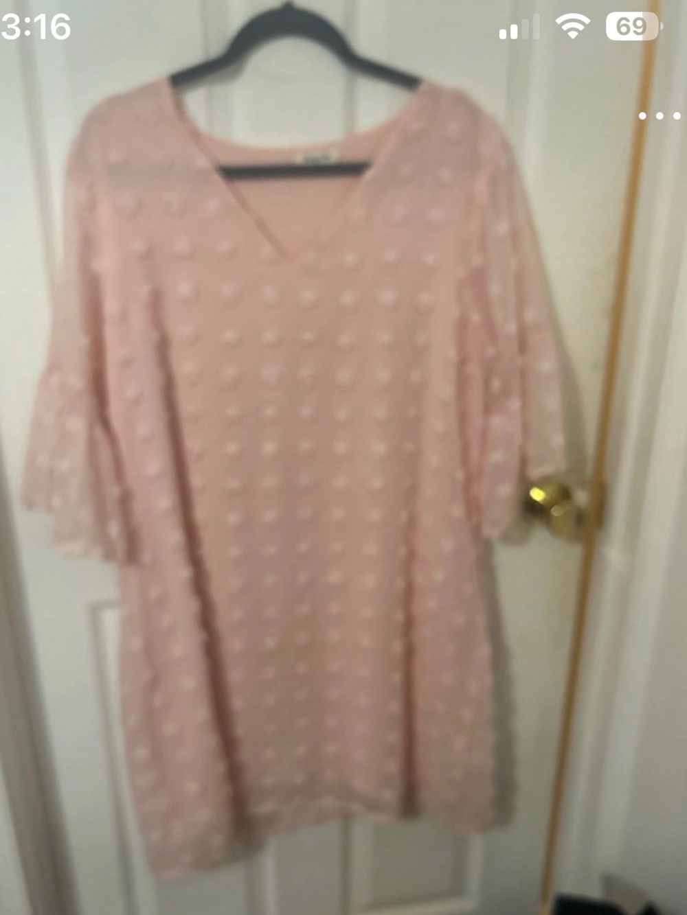 Blush Pink Textured V-Neck Midi Dress